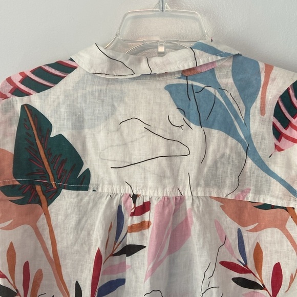 Cynthia Rowley Plus Linen Tropical Floral Print Button Front Tunic Top Size 1X - Picture 9 of 12